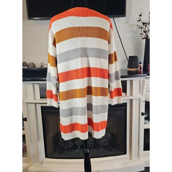 Miss Sparkling Sweater Womens Small Open Front Striped Cardigan Pockets Knitted - Picture 2 of 7